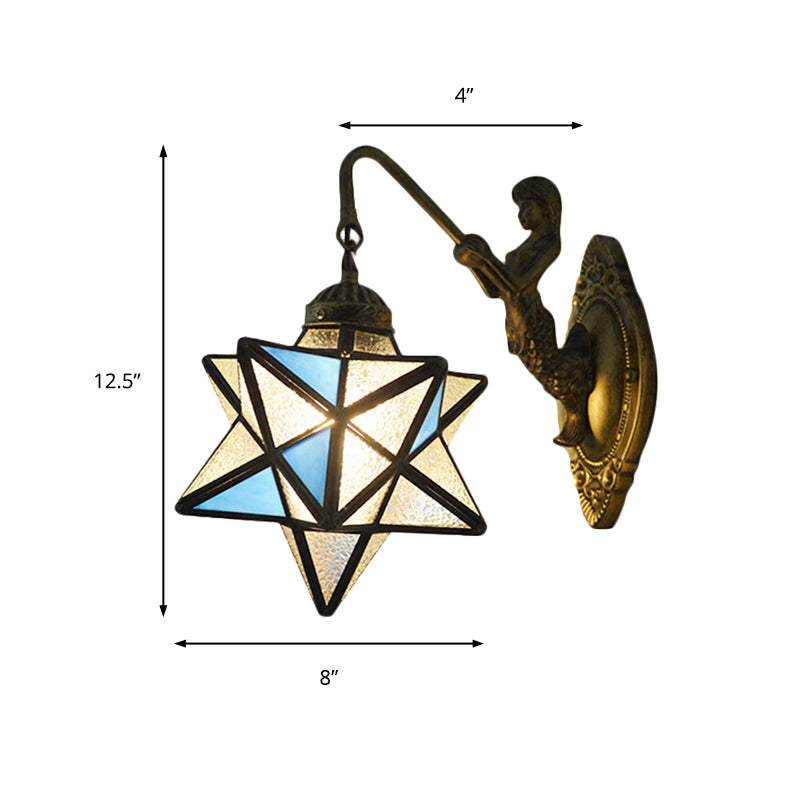 Frendorf | Star Wandmontage Licht 1 Kop Blauw en Heldere Dimple Glas Mediterraanse Wandlamp Verlichting