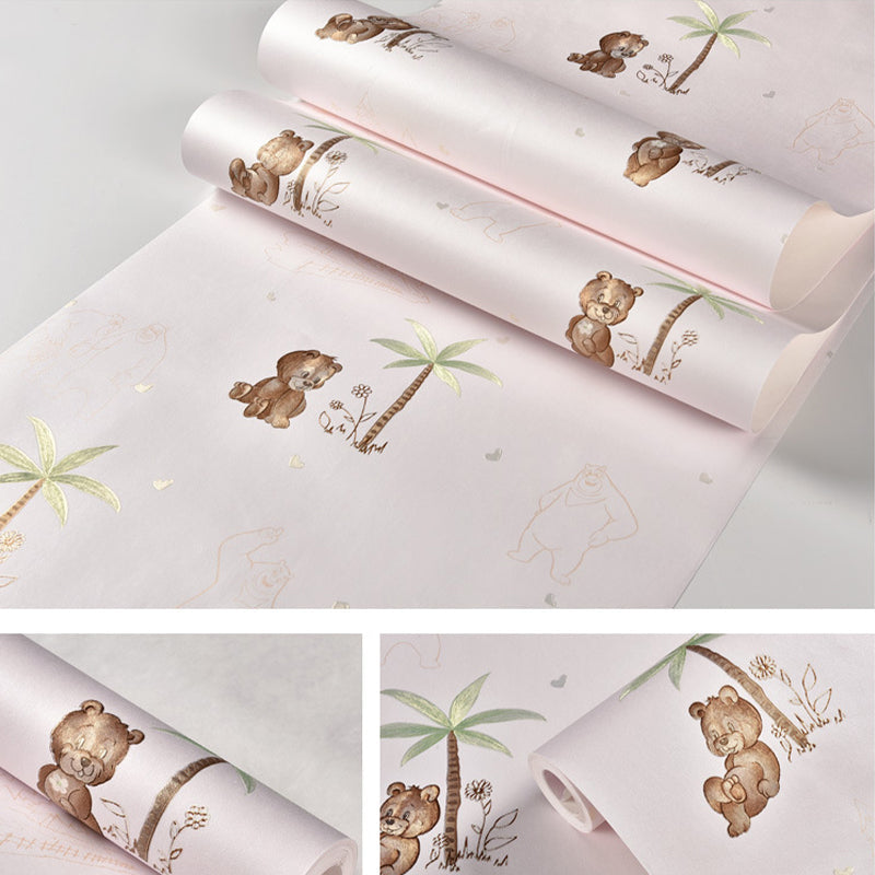 Frendorf | 16,5 Fuß x 20,5 Zoll dekorative selbstklebende Teddy-Bär und Baum Vlies-Tapete für Kinder