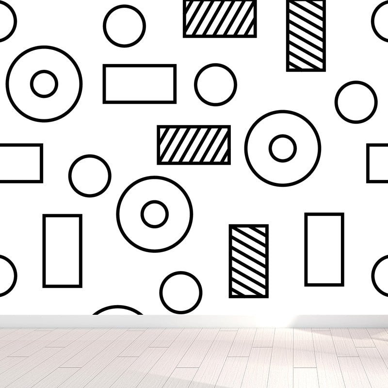 Lustiges nahtloses geometrisches Muster-Wandbild für das Jungenzimmer, Schwarz und Weiß, Maßanfertigung