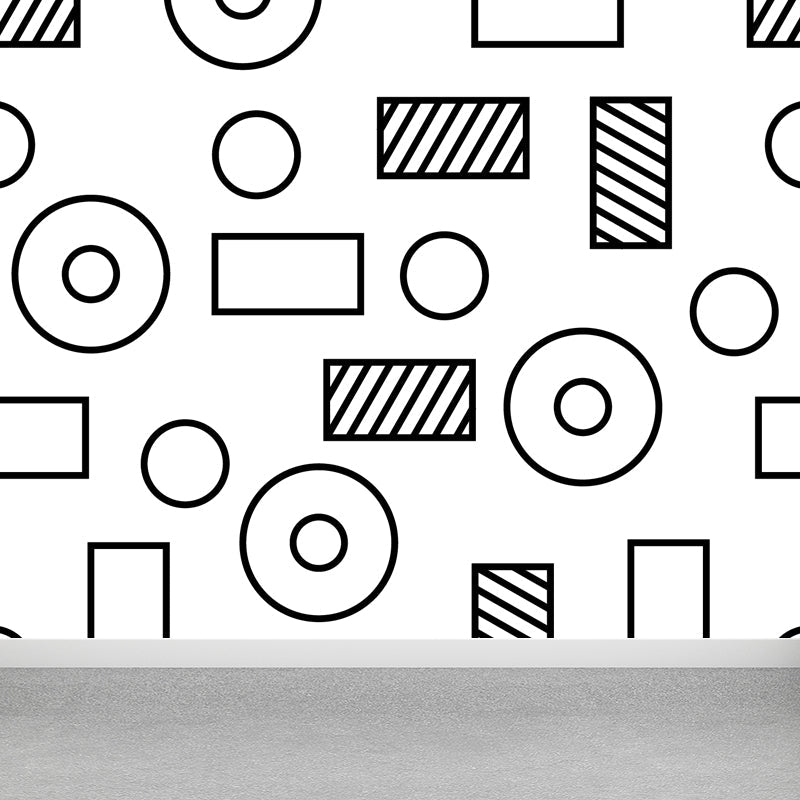 Lustiges nahtloses geometrisches Muster-Wandbild für das Jungenzimmer, Schwarz und Weiß, Maßanfertigung