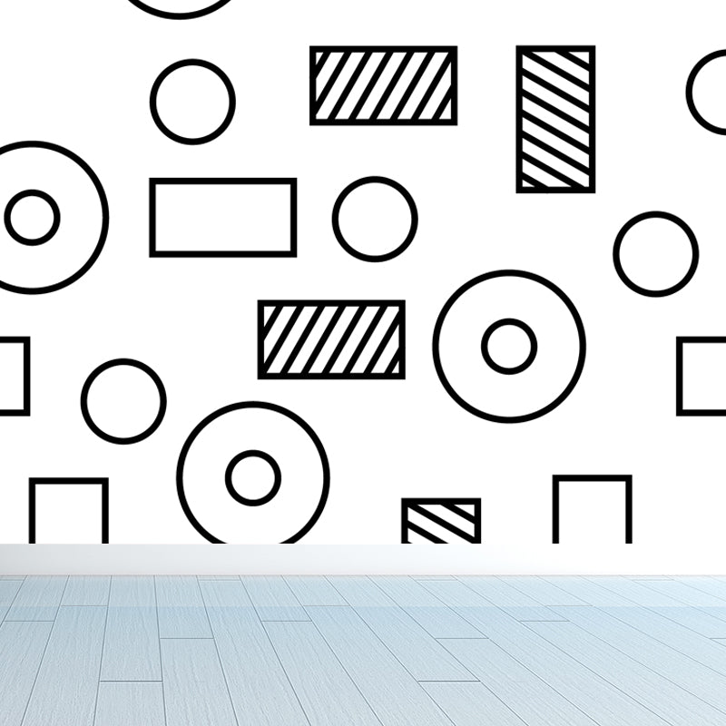 Lustiges nahtloses geometrisches Muster-Wandbild für das Jungenzimmer, Schwarz und Weiß, Maßanfertigung