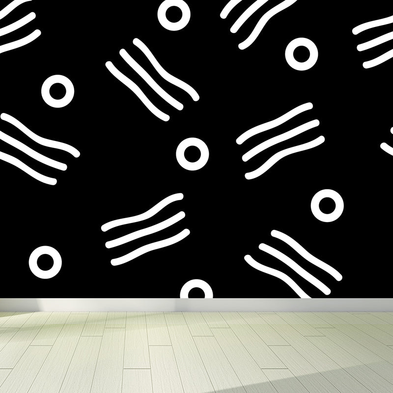 Lustiges nahtloses geometrisches Muster-Wandbild für das Jungenzimmer, Schwarz und Weiß, Maßanfertigung