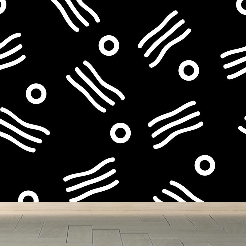 Lustiges nahtloses geometrisches Muster-Wandbild für das Jungenzimmer, Schwarz und Weiß, Maßanfertigung