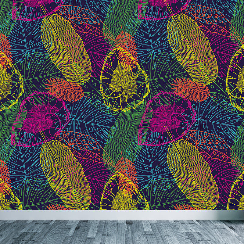 Frendorf | Botanischer Blattdruck Tapete Wandmalerei Zeitgenössische Vlies Wandkunst in dunkler Farbe