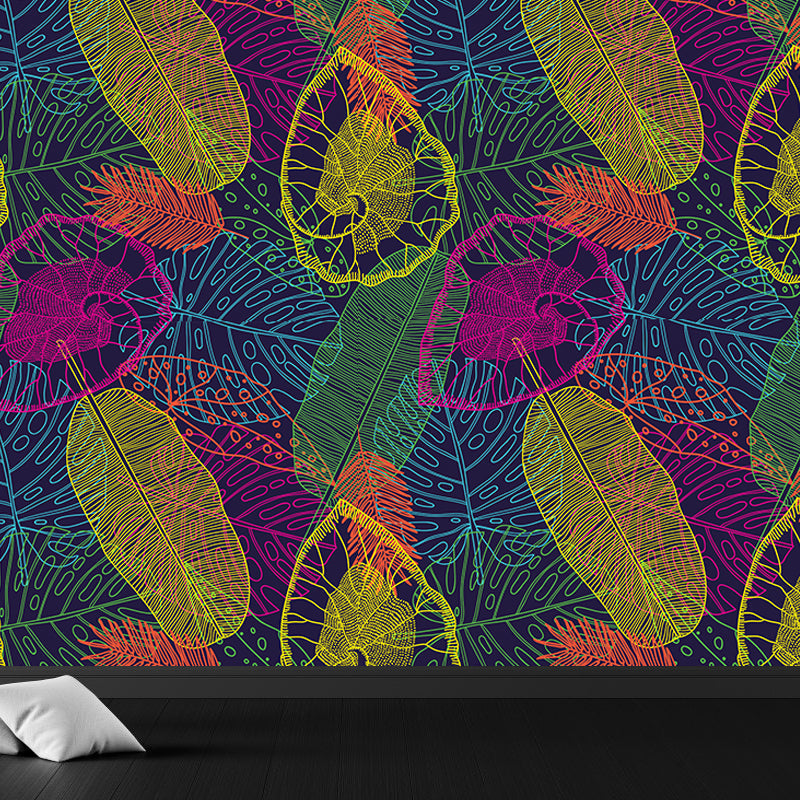 Frendorf | Botanischer Blattdruck Tapete Wandmalerei Zeitgenössische Vlies Wandkunst in dunkler Farbe