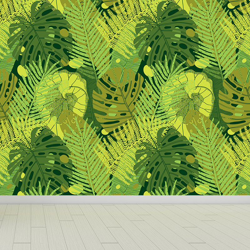 Frendorf | Botanischer Blattdruck Tapete Wandmalerei Zeitgenössische Vlies Wandkunst in dunkler Farbe