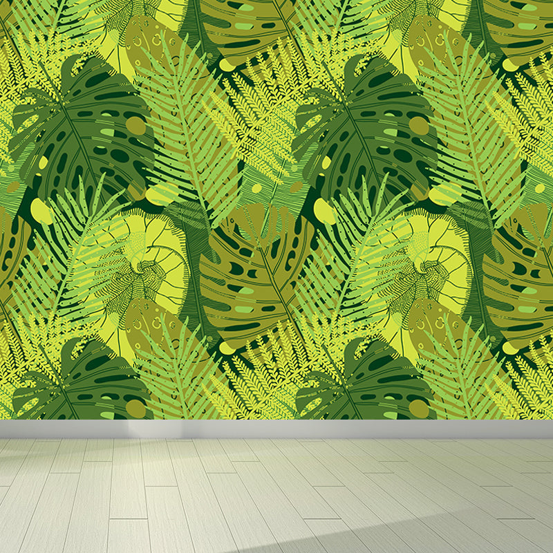 Frendorf | Botanischer Blattdruck Tapete Wandmalerei Zeitgenössische Vlies Wandkunst in dunkler Farbe