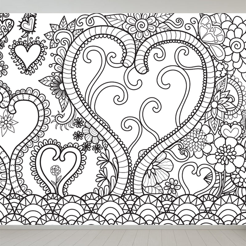 Frendorf | Zwarte en Witte Doodles Muurbehang Fantasy Kinderen Vochtbestendige Muurkunst
