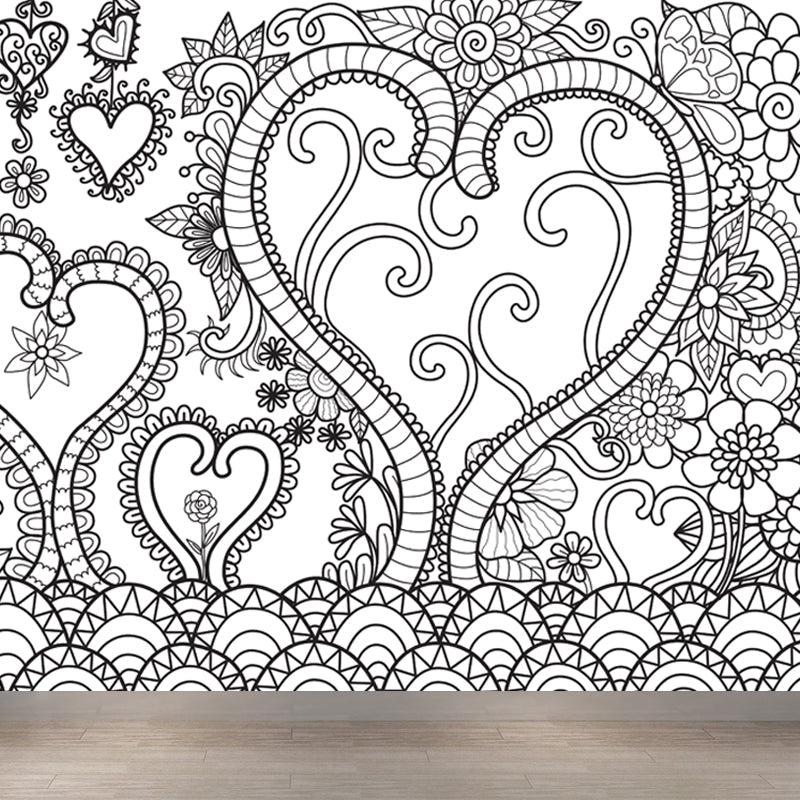 Frendorf | Zwarte en Witte Doodles Muurbehang Fantasy Kinderen Vochtbestendige Muurkunst