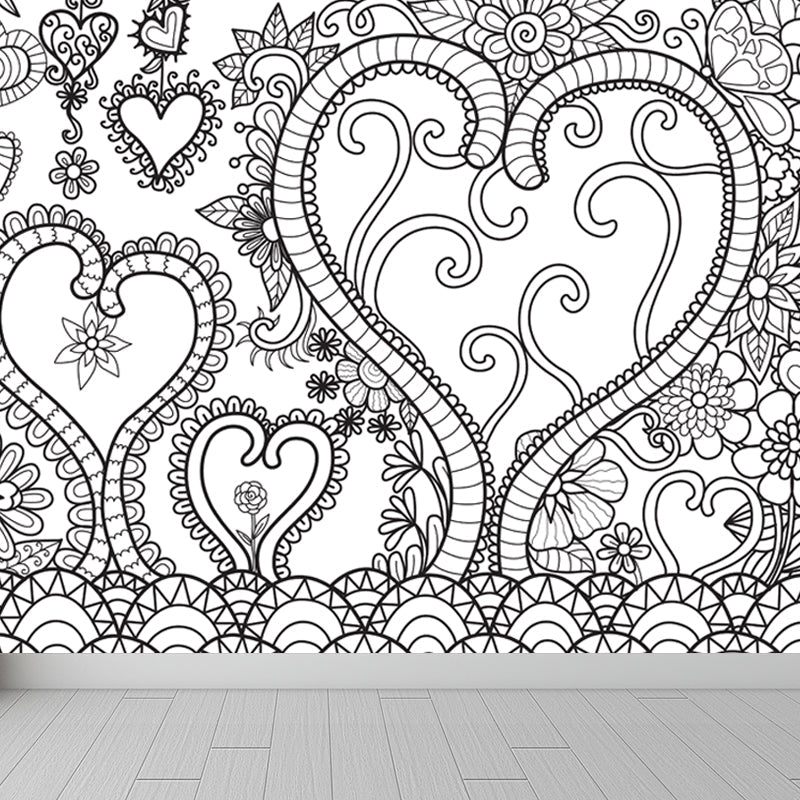 Frendorf | Zwarte en Witte Doodles Muurbehang Fantasy Kinderen Vochtbestendige Muurkunst