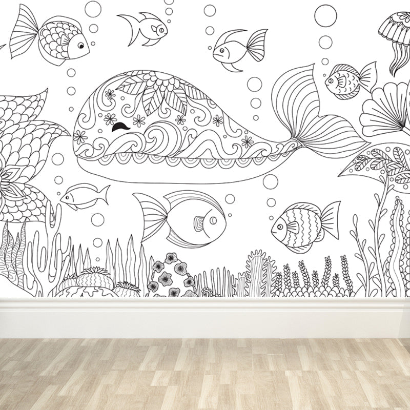 Frendorf | Zwarte en Witte Doodles Muurbehang Fantasy Kinderen Vochtbestendige Muurkunst