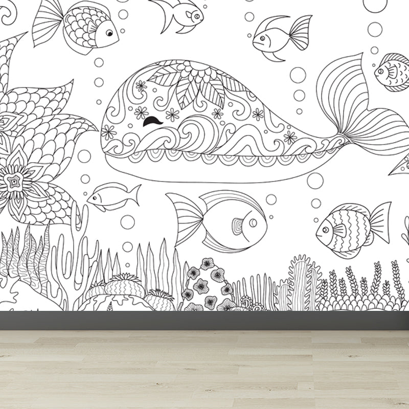 Frendorf | Zwarte en Witte Doodles Muurbehang Fantasy Kinderen Vochtbestendige Muurkunst
