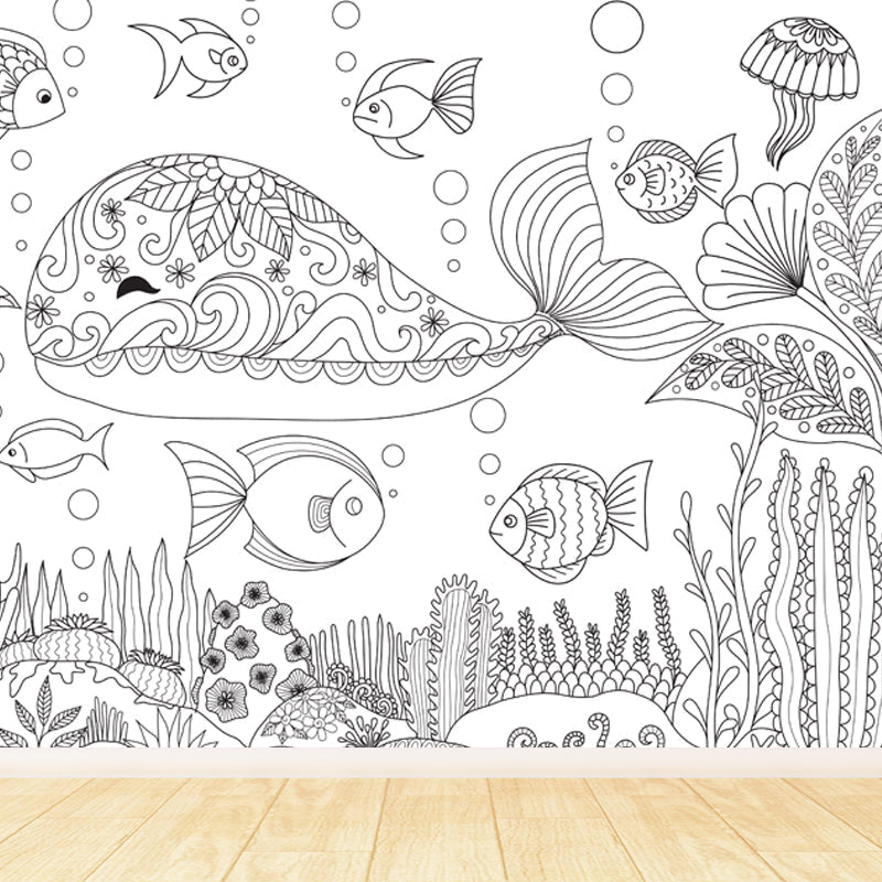 Frendorf | Zwarte en Witte Doodles Muurbehang Fantasy Kinderen Vochtbestendige Muurkunst