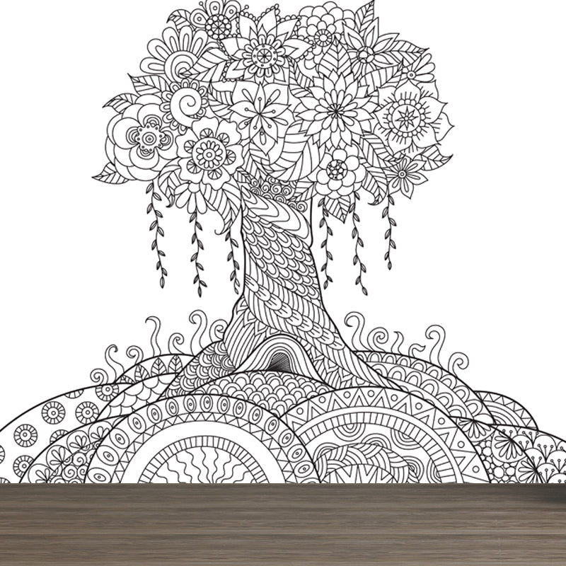 Frendorf | Zwarte en Witte Doodles Muurbehang Fantasy Kinderen Vochtbestendige Muurkunst