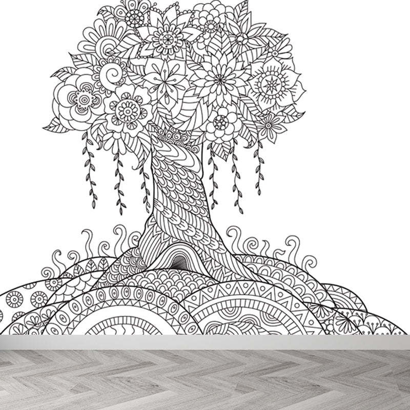 Frendorf | Zwarte en Witte Doodles Muurbehang Fantasy Kinderen Vochtbestendige Muurkunst