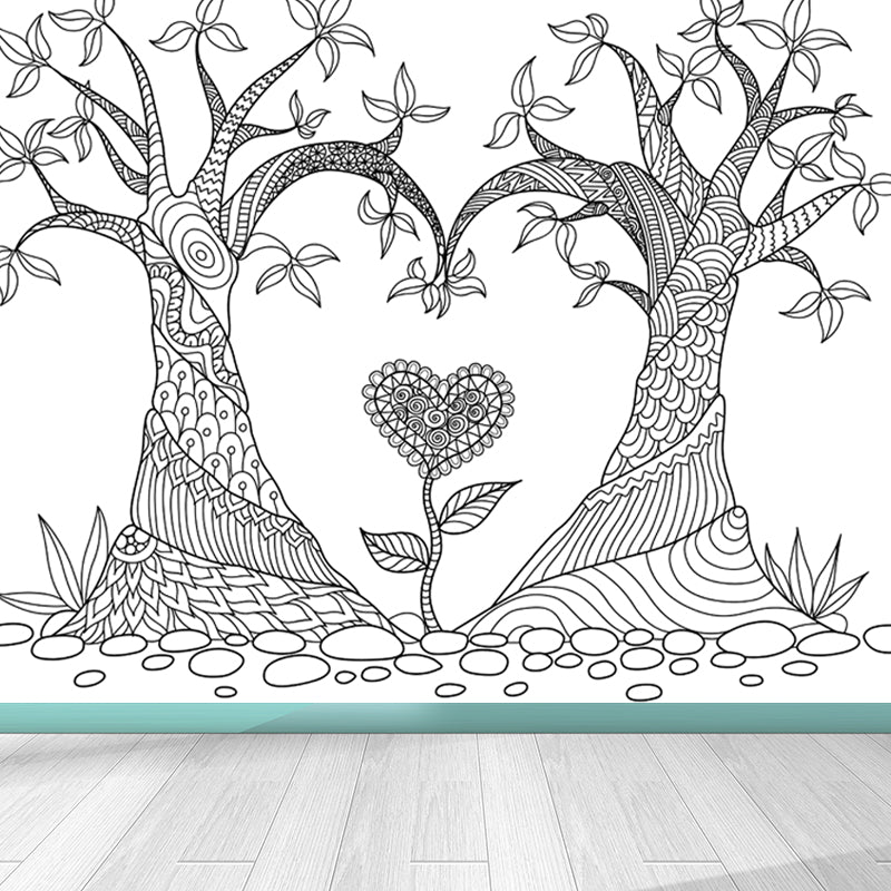 Frendorf | Zwarte en Witte Doodles Muurbehang Fantasy Kinderen Vochtbestendige Muurkunst