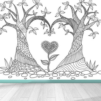 Frendorf | Zwarte en Witte Doodles Muurbehang Fantasy Kinderen Vochtbestendige Muurkunst
