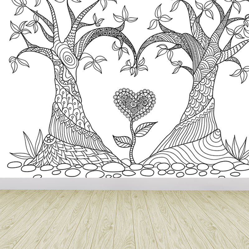 Frendorf | Zwarte en Witte Doodles Muurbehang Fantasy Kinderen Vochtbestendige Muurkunst