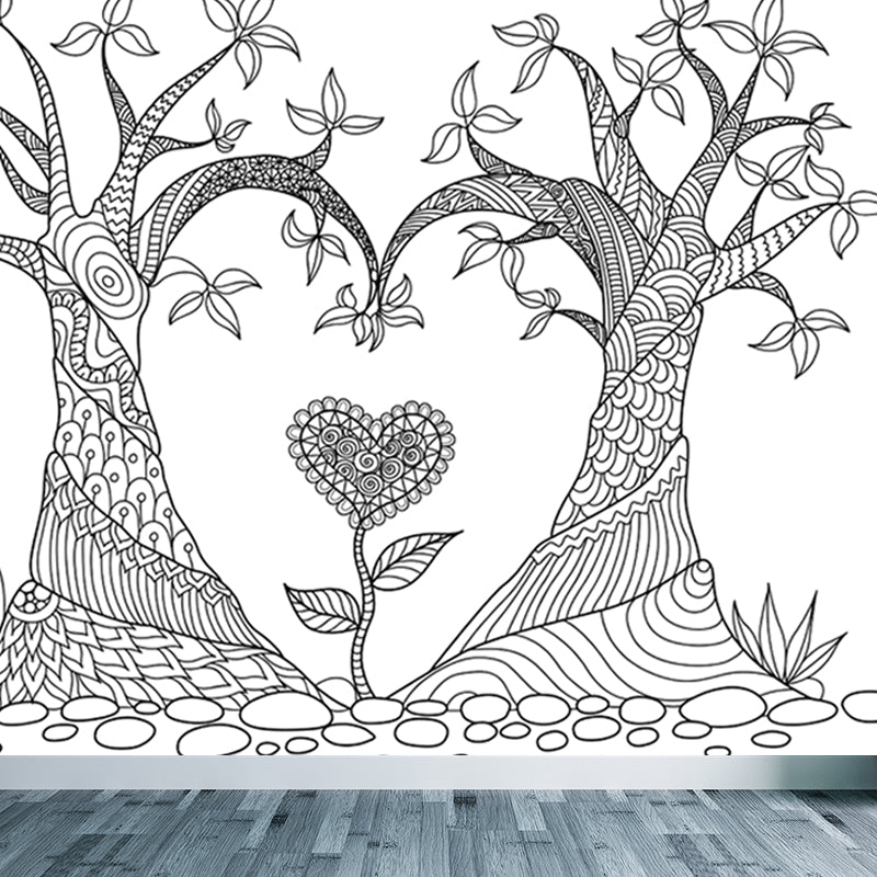 Frendorf | Zwarte en Witte Doodles Muurbehang Fantasy Kinderen Vochtbestendige Muurkunst