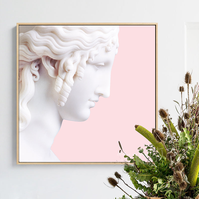 Frendorf | Nordic Gips Skulptur Leinwand Kunst Weiß Esszimmer Wanddeko auf Pink, Optionale Größen