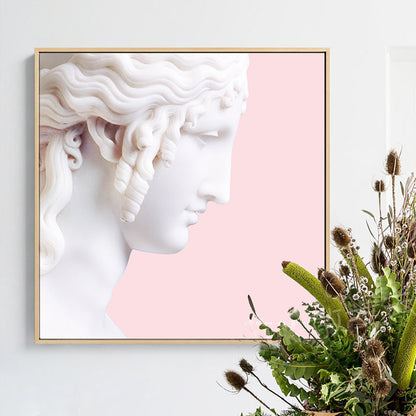 Frendorf | Nordic Gips Skulptur Leinwand Kunst Weiß Esszimmer Wanddeko auf Pink, Optionale Größen