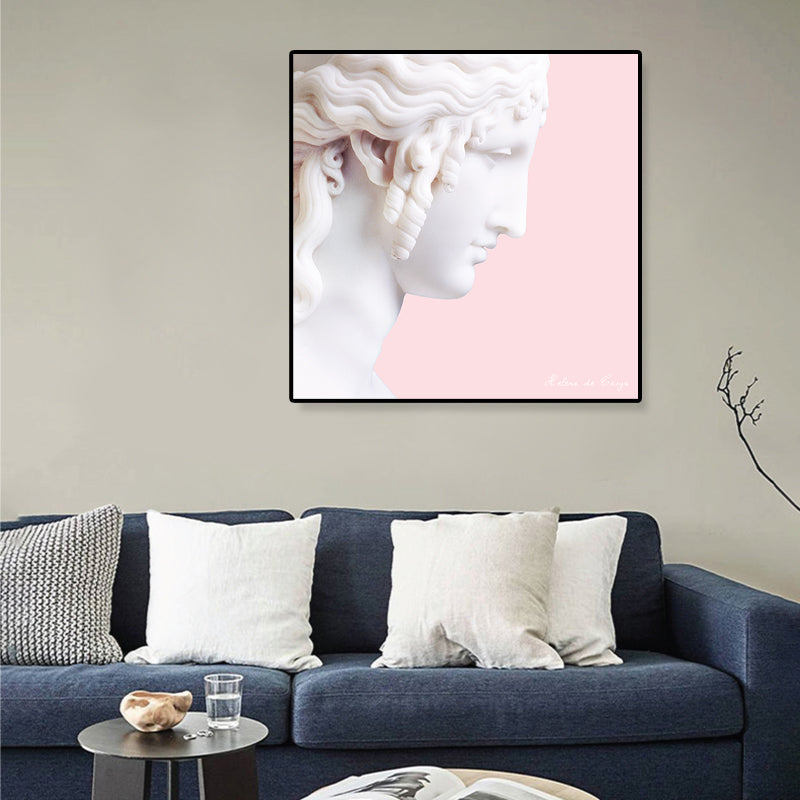 Frendorf | Nordic Gips Skulptur Leinwand Kunst Weiß Esszimmer Wanddeko auf Pink, Optionale Größen