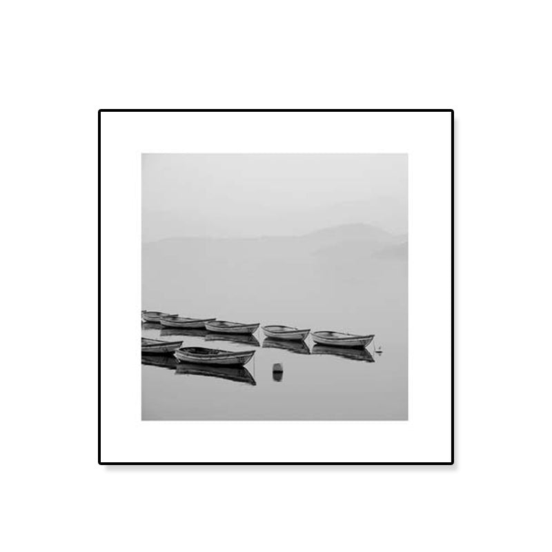 Strukturierter grauer Canvas moderner Stil Fotodruck Boot auf dem Fluss Wandkunst Dekor