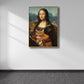 Frendorf | Schwarze moderne Wandkunst Spoof-Zeichnung Mona Lisa mit ihrer Katze Leinwanddruck für das Schlafzimmer