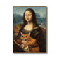 Frendorf | Schwarze moderne Wandkunst Spoof-Zeichnung Mona Lisa mit ihrer Katze Leinwanddruck für das Schlafzimmer
