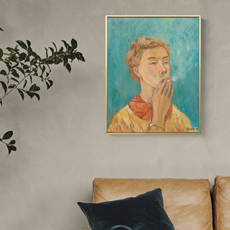 Moderne Malerei Junge Rauchen Leinwand Gelb Texturiertes Wandkunst Drucken für Wohnzimmer