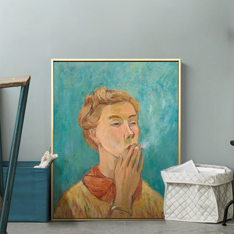 Moderne Malerei Junge Rauchen Leinwand Gelb Texturiertes Wandkunst Drucken für Wohnzimmer
