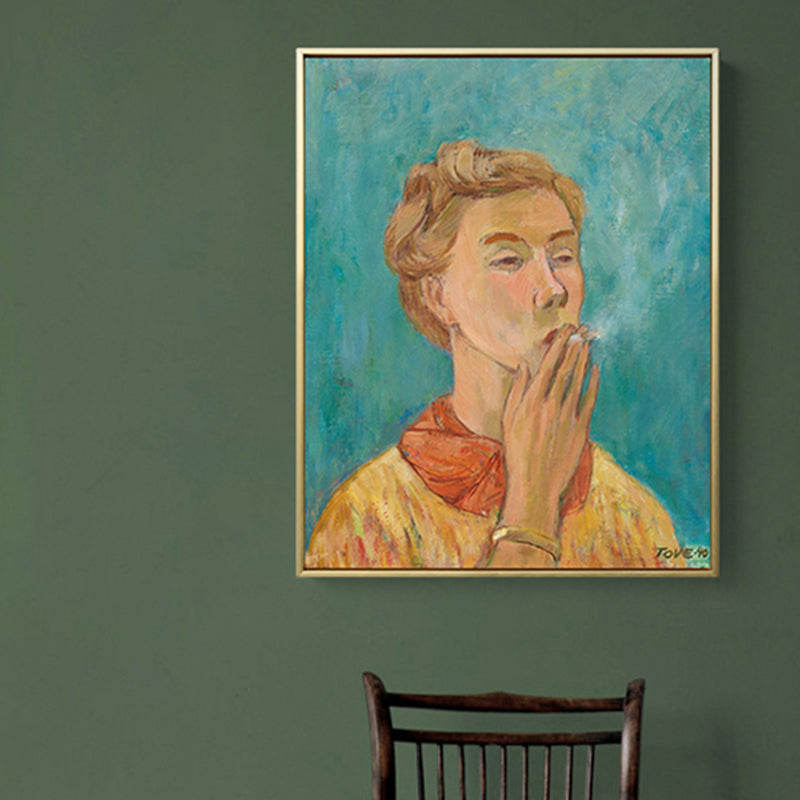 Moderne Malerei Junge Rauchen Leinwand Gelb Texturiertes Wandkunst Drucken für Wohnzimmer