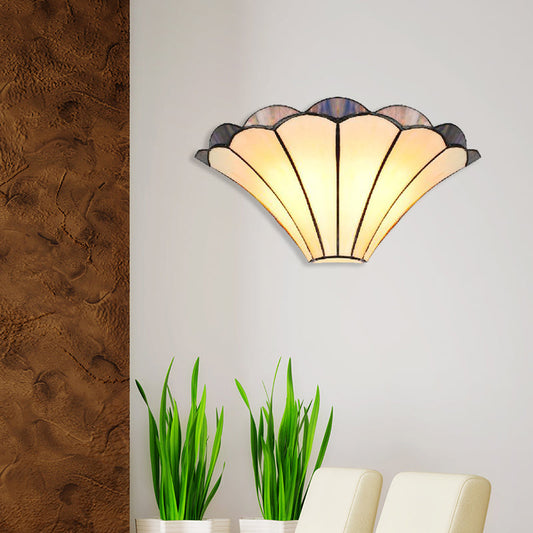Frendorf | Geriffelte Wandleuchte Traditionell 2 Lichter Buntglas Wandleuchte mit Weitwinkel-Schirm