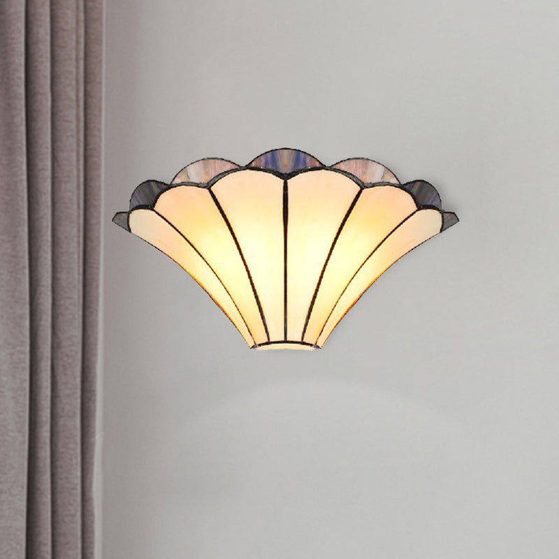 Frendorf | Geriffelte Wandleuchte Traditionell 2 Lichter Buntglas Wandleuchte mit Weitwinkel-Schirm