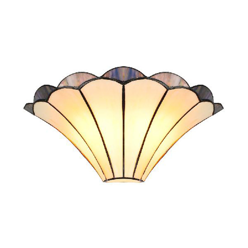 Frendorf | Geriffelte Wandleuchte Traditionell 2 Lichter Buntglas Wandleuchte mit Weitwinkel-Schirm