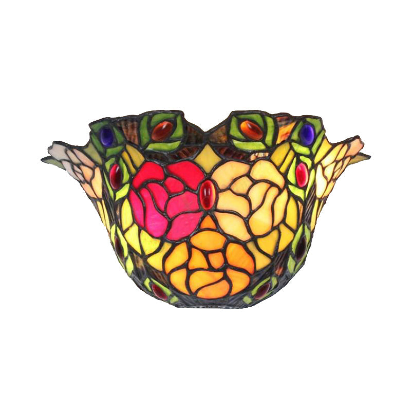 Frendorf | Bloem Motief Wandlamp met Roos en Gelegerd Glas 1 Licht Rustieke Art Deco Wandverlichting voor Entree