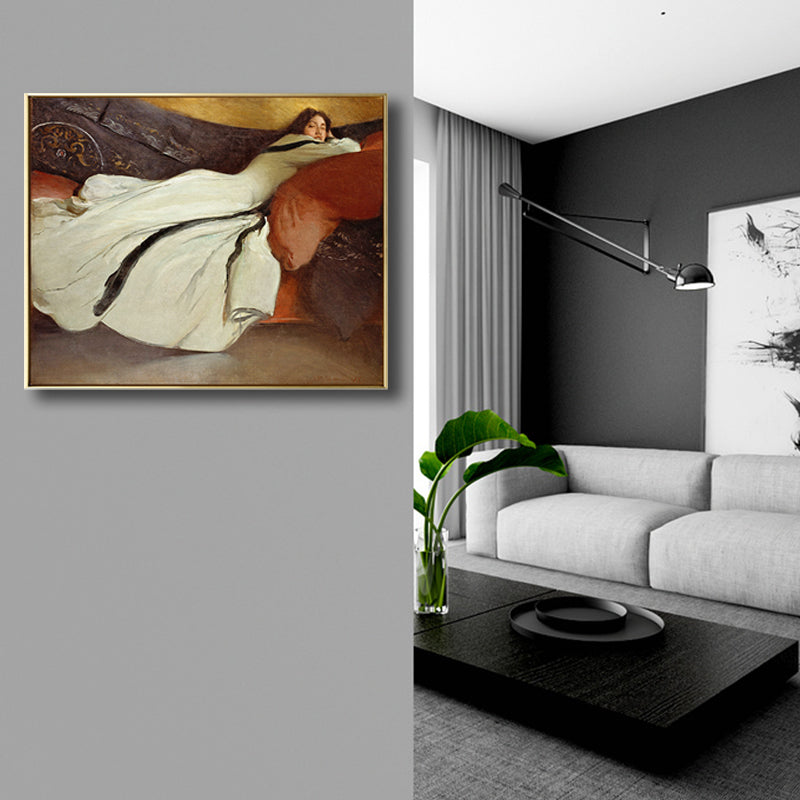 Frendorf | Texturierte Frauen-Napping-Malerei-Leinwanddruck Art Nouveau Wanddeko für das Esszimmer