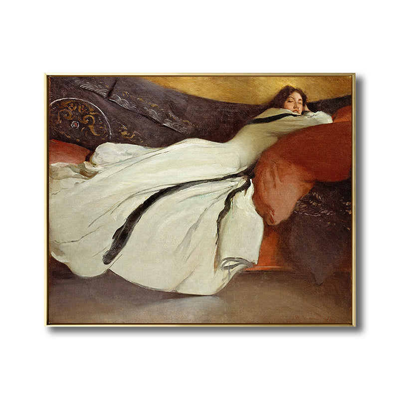 Frendorf | Texturierte Frauen-Napping-Malerei-Leinwanddruck Art Nouveau Wanddeko für das Esszimmer