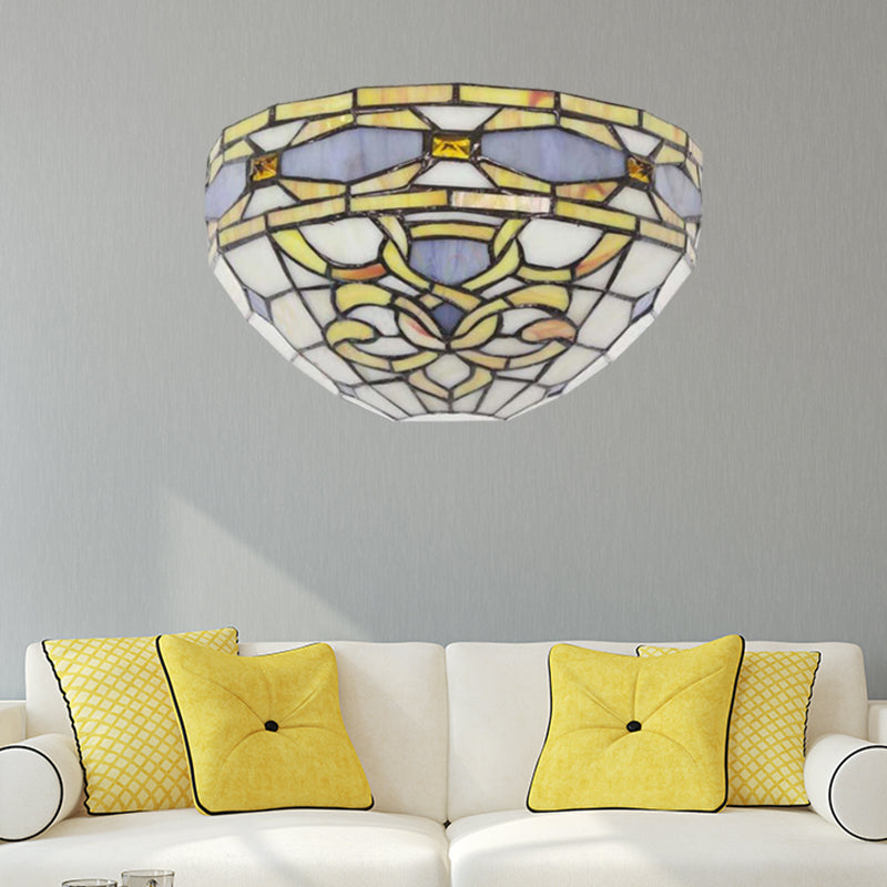 Frendorf | Barocke Schalen-Wandlampe Buntglas 1 Kopf Wandmontage Licht in Lila und Gelb für Treppenhaus