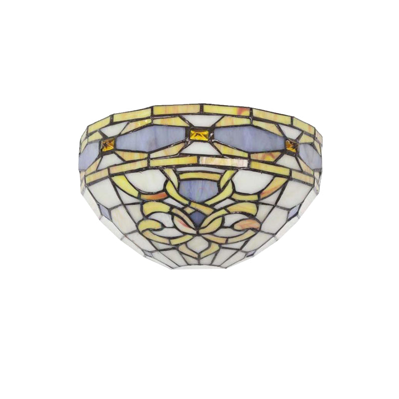 Frendorf | Barocke Schalen-Wandlampe Buntglas 1 Kopf Wandmontage Licht in Lila und Gelb für Treppenhaus