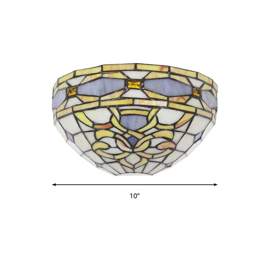 Frendorf | Barocke Schalen-Wandlampe Buntglas 1 Kopf Wandmontage Licht in Lila und Gelb für Treppenhaus