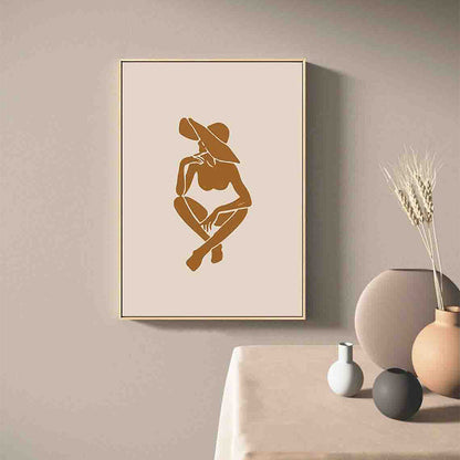Frendorf | Braun Hatted Girl Art Print Figur Muster Nordic Texturiert Eingewickelte Leinwand für Wohnzimmer