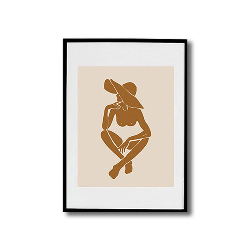 Frendorf | Braun Hatted Girl Art Print Figur Muster Nordic Texturiert Eingewickelte Leinwand für Wohnzimmer