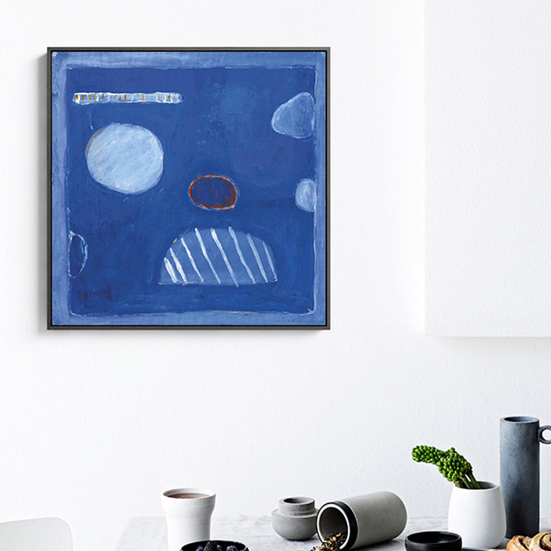 Frendorf | Blaue geometrische Leinwand Wandkunst abstrakte minimalistische strukturierte Wanddekoration für den Raum