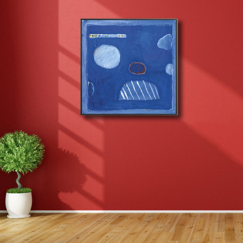 Frendorf | Blaue geometrische Leinwand Wandkunst abstrakte minimalistische strukturierte Wanddekoration für den Raum