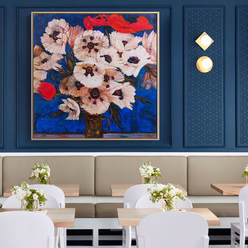 Frendorf | Blühende Blumenvasen-Leinwandkunst Impressionismus Texturiertes Gemälde in dunkler Farbe für den Raum