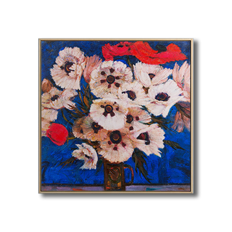 Frendorf | Blühende Blumenvasen-Leinwandkunst Impressionismus Texturiertes Gemälde in dunkler Farbe für den Raum