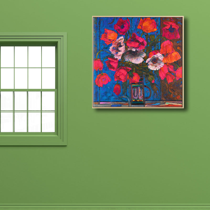 Frendorf | Blühende Blumenvasen-Leinwandkunst Impressionismus Texturiertes Gemälde in dunkler Farbe für den Raum