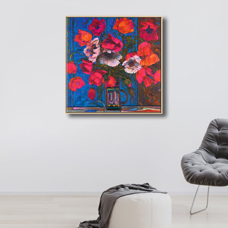 Frendorf | Blühende Blumenvasen-Leinwandkunst Impressionismus Texturiertes Gemälde in dunkler Farbe für den Raum