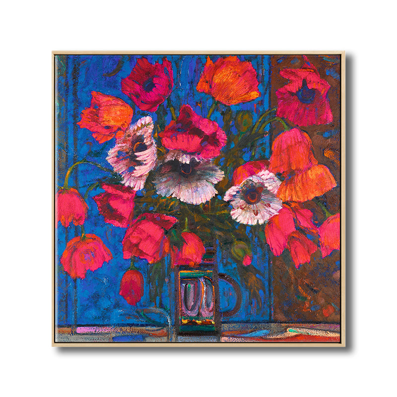 Frendorf | Blühende Blumenvasen-Leinwandkunst Impressionismus Texturiertes Gemälde in dunkler Farbe für den Raum